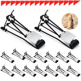 Qualirey 32 Pcs Mole Traps with Red Stick Flags Galvanized Easy Set Reusable Weather Resistant Outdoor Gopher Vole Trap for Lawn Yard Garden Farm