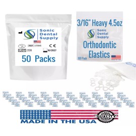 50 Packs - 3/16 Inch 4.5 oz Orthodontic Elastics - Clear Latex Free Rubber Bands