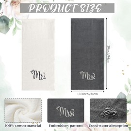 Tingjoo 2 Pcs Mr. and Mrs. Hand Towels 100% Cotton Embroidered Bathroom Towel Wedding Mr. and Mrs. Gift for Couple, Anniversary Bathroom Decor 29 x 13 inch