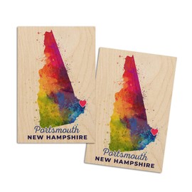 Porstmouth, New Hampshire, State Abstract Watercolor (4x6 Birch Wood Postcards, 2-Pack Stationary, Rustic Home Wall Decor)