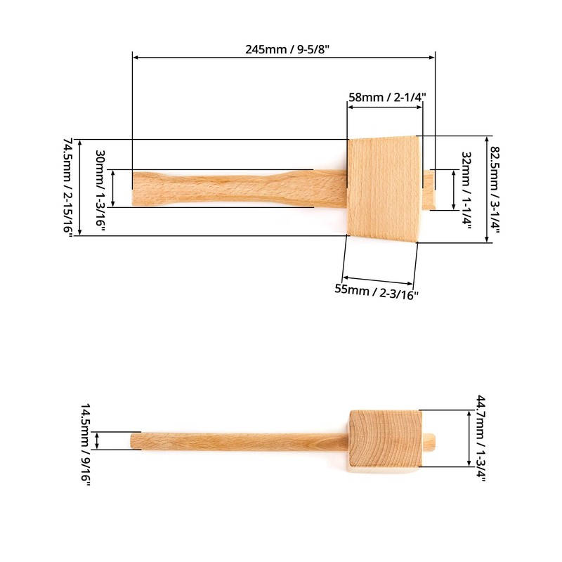 QWORK Wooden Mallet, 9.5" Manual Ice Hammer Mallet Beech Solid