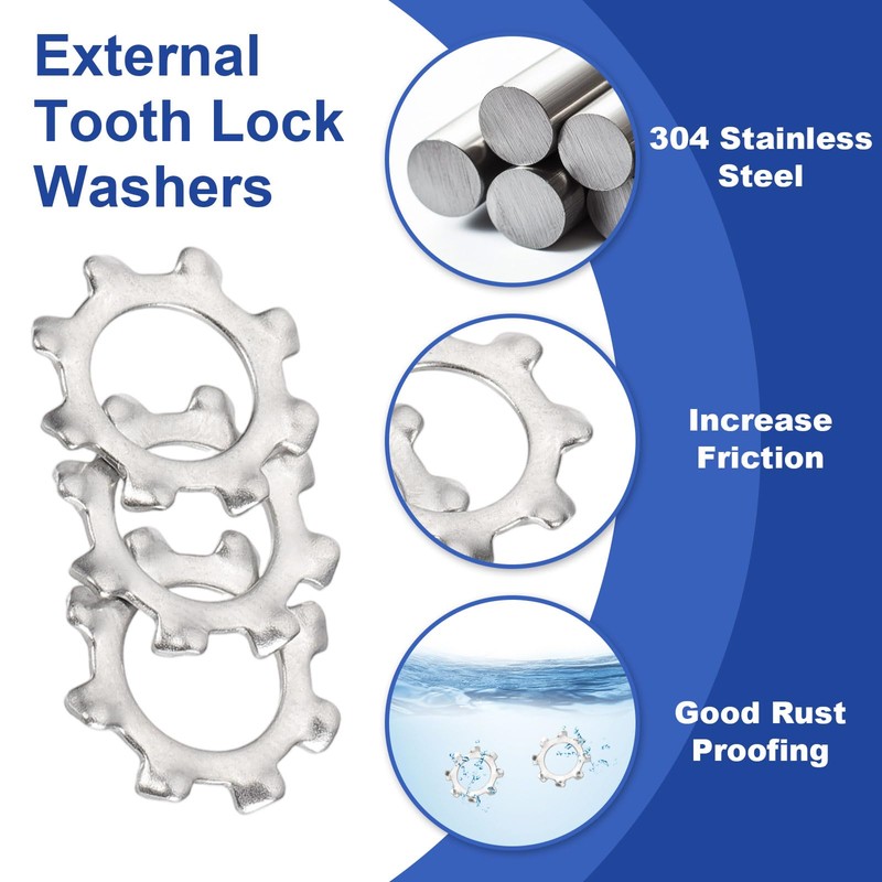 sourcing map 100 Pcs 304 Stainless Steel External Tooth Lock
