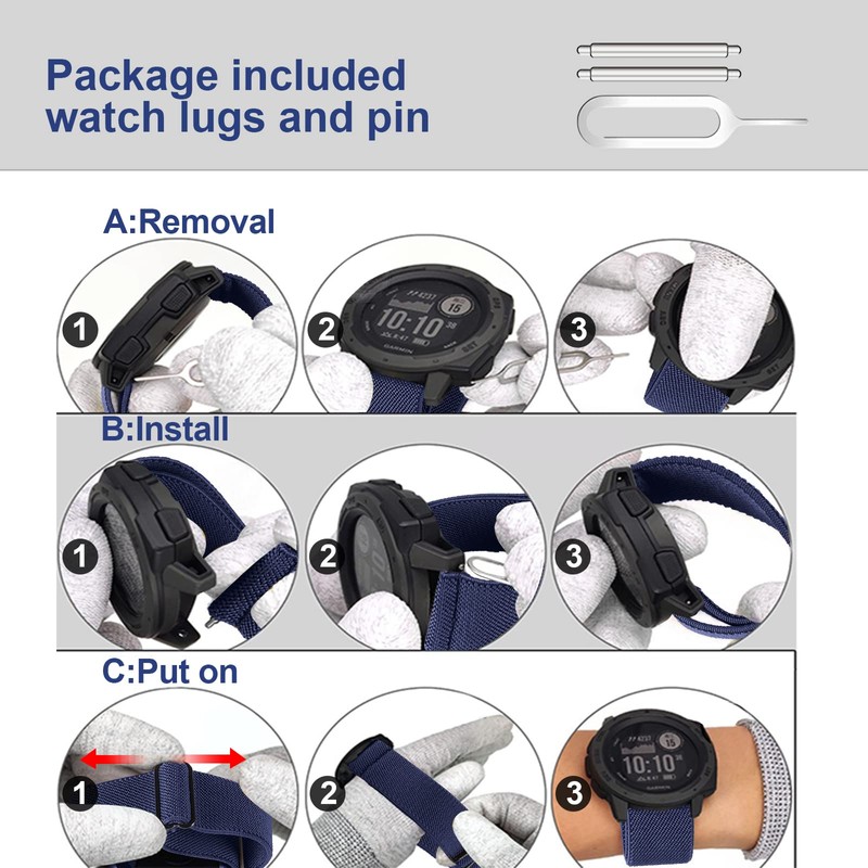 Strap Garmin Instinct Elastic Loop, 22mm Stretchy Nylon Ultra-light Wrist