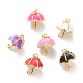 DanLingJewelry 10 Pcs Random Colors Enamel Umbrella Charm Pendants Travel Vacation Theme Dangle Charm for DIY Jewelry Making Crafts Accessory