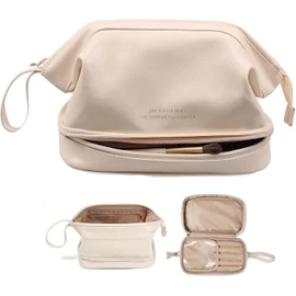 Neceser de Gran Capacidad, Bolso de Viaje de Cuero Portátil, Adecuado para Uso Diario en Viajes de Negocios, Blanco