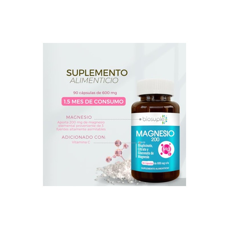BIOSUPLE | Magnesio de alta absorción | 90 Cápsulas, Adicionado
