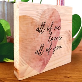 Geschenk Freundin - All of me loves all of you Holzbild 11x11x2cm zum Hinstellen auf's Regal/Sideboard mit Reagenzglas - Freundinnen Geschenkideen, Schöne Deko, Beste Freundin Geschenke Geburtstag
