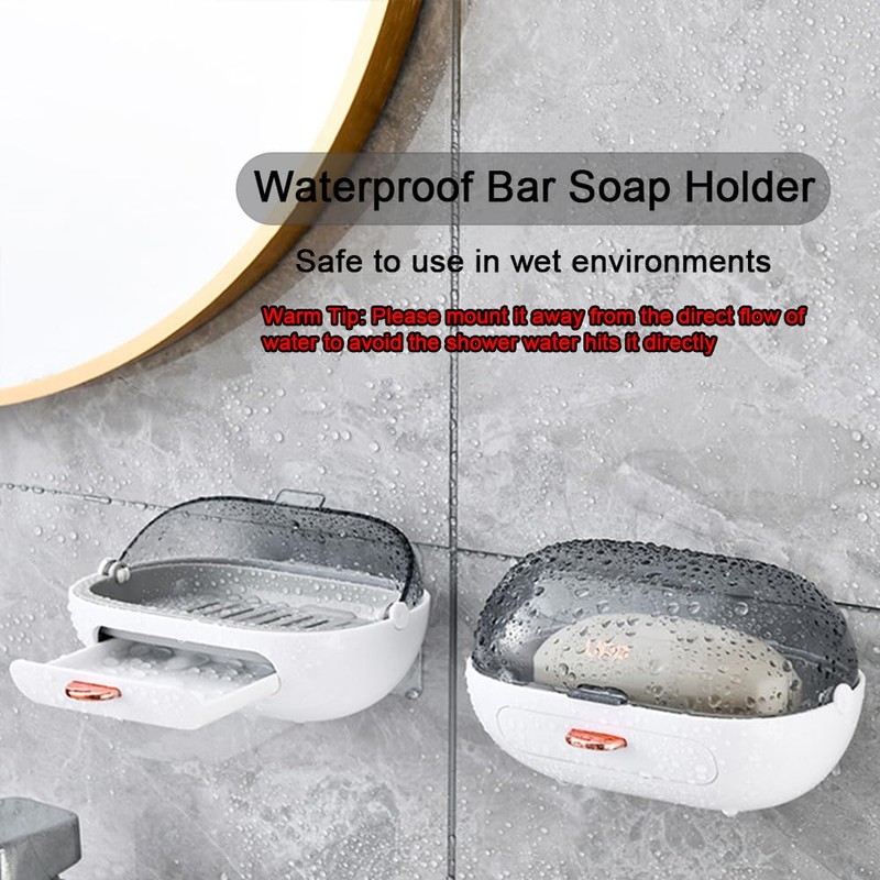 NICAVKIT 2 Pack Shower Soap Dish Holder with Lid, Bar