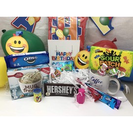 Birthday Gift Box Care Package - Convenient, All In One Solution With Premium Party Favors, Cookies, Candy, Candle, Banner, More
