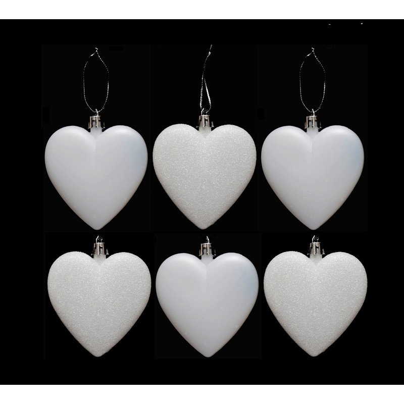 6pc Large Glitter & Matte Heart Baubles - Great Christmas