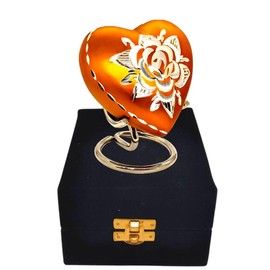 Akanksha Arts Classic Heart Shape Keepsake Urn for Human Ashes – with Box and Stand - Bright Yellow Color with Diamond Cut Design 7 cms high