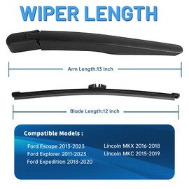 YOKKIP Back Windshield Wiper, Replacement for 2013-2023 Ford Escape, 2011-2023 Explorer, 2018-2023 Expedition - Rear Wiper Arm Blade Cover Assembly, All Season - Factory OE BB5Z17526C