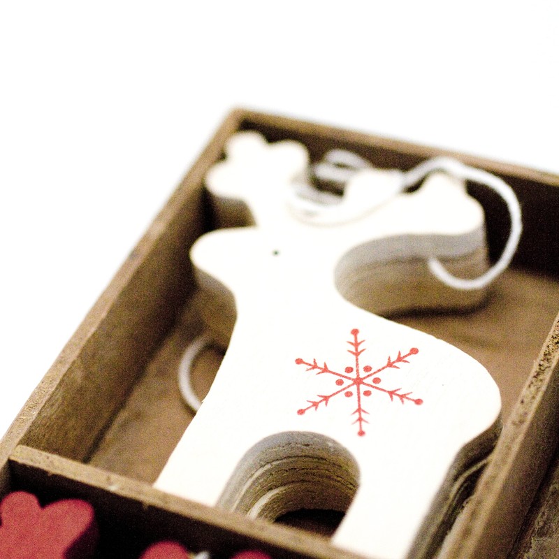 Set of 12 Red & Cream Reindeer Christmas Tree Decorations