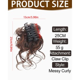 BPTRKOM Natürlich aussehende Damen-Haarteile – Verlängerung für Dutt, Pferdeschwanz & Hochsteckfrisuren Lockig, Wellig & Messy Look, Synthetik,Mit Klaue & Clip für sicheren Halt(Dunkelbraun)