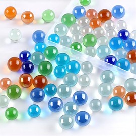REGUICORP 80PCS Glass Marbles, 14mm & 16mm Sizes Marbles Bulk, Solid Round Marbles for Board Games, DIY Decorations and Home Furnishings, Party Decorations (5 Color Mix)