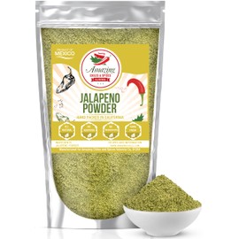 Jalapeno Powder Seasoning 8oz – Natural and Premium. Great For Chili, Salsa, Spice Blends, Stews, Tacos, Corn Bread. Medium to High Heat - fruity, spicy hot flavor. By Amazing Chiles & Spices.