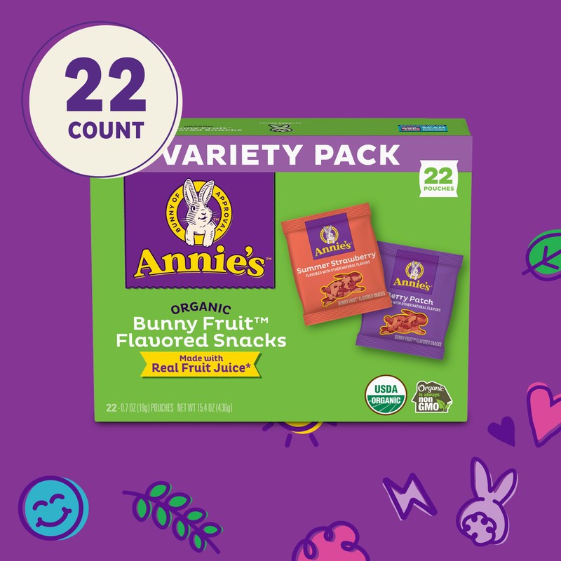 Annie's Organic Bunny Fruit Snacks, Variety Pack, Gluten Free Snack,