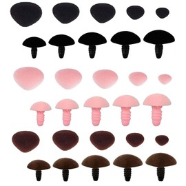 XQEUMC Safety Noses for Crochet Animals, Colourful Dog Noses and Bears Flocking D-type Plastic Noses for Stuffed Animals and Dolls - 30 Pieces in 5 Sizes and 3 Colours (Brown, Pink, Black)