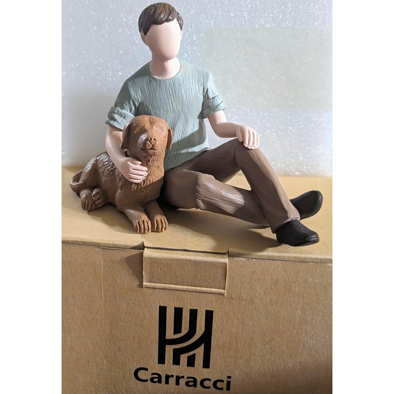 Carracci Man with Dog Figurines Statues, Boy and Dog Friendship