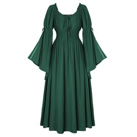 SCARLET DARKNESS Women's Renaissance Dress Medieval Peasant Dress Off Shoulder Long Bell Sleeve Dresses, Green, S