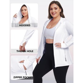 COOTRY Womens Plus Size Workout Jackets Full Zip Up Lightweight Athletic Running Hoodies White 3XL