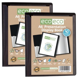 eco-eco A6 Size 50 Percent Recycled 40 Pocket Black Presentation Display Book, Storage Case Portfolio Art Folder with Plastic Sleeves, Pack of 2 Folders, eco200x2
