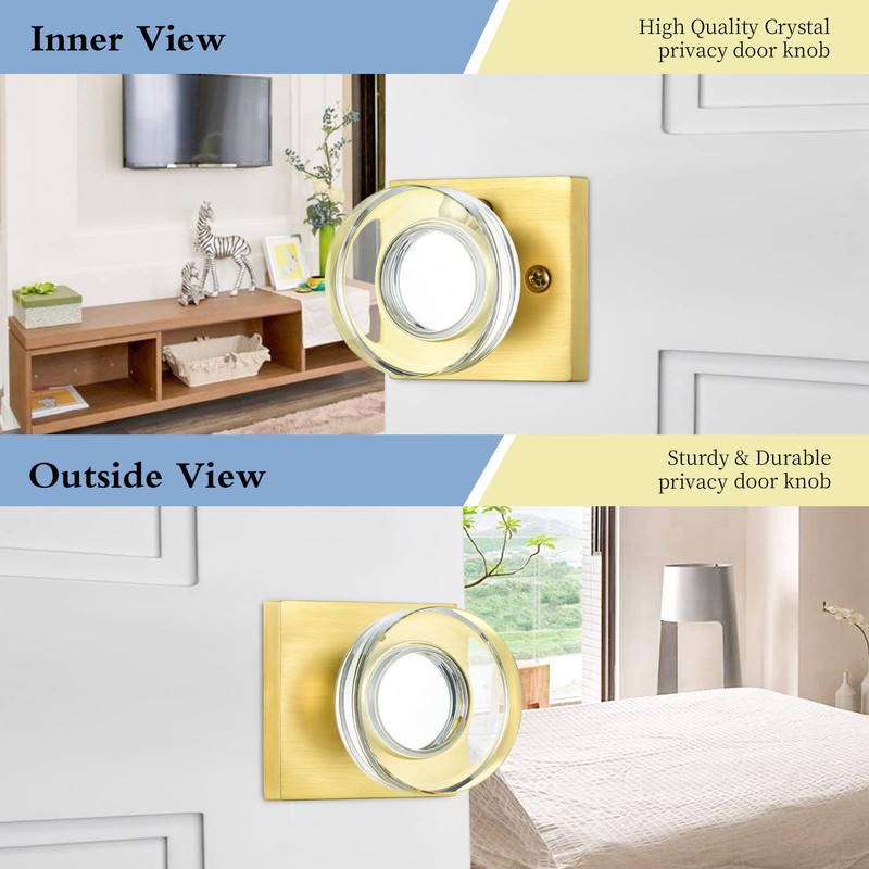 Coolnews Gold Glass Door Knobs with Lock - Satin Brass