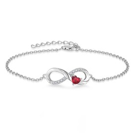 STARCHENIE 925 Sterling Silver Infinity Bracelet Adjustable Angel Wings Heart Birthstone Bracelet for Women July Ruby