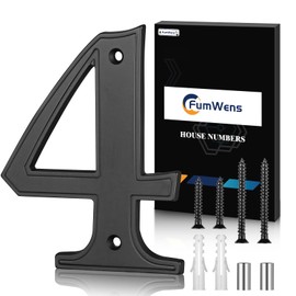 FumWens 5 Inch Modern House Numbers for Outside, Large Metal Address Numbers for House, Anti-Rust Floating House Numbers with Nail Kits for Front Door Garden Mailbox, Black Zinc Alloy Style (Black 4)