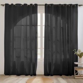 Neween Sheer Black Curtains 2 Panels Set, Grommet Airy & Lightweight Elegant Window Treatments Voile Drapes with Light Filtering for Bedroom/Living Room (Black, W132 x L240 cm)