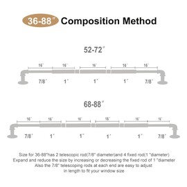 OLV Black Industrial Curtain Rods for Windows 48 to 84 Inch(4-7 ft),1'' Blackout Wrap Around Curtain Rods,Indoor and Outdoor,Matte Black,Size:36''-88''