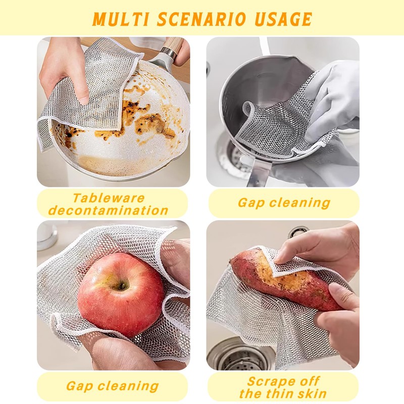 Multipurpose Double Layer Non Scratch Scrubbing Wire Dishwashing Rags for