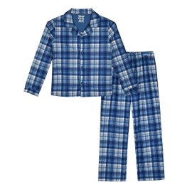 Sleep On It Boys Pajama Set 2 Piece Button Front Kids Pajama Coat Set for Boys Blue Plaid