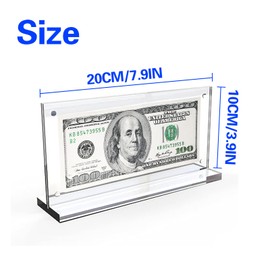 Pack of 2 Banknote Display Frame, Acrylic Euro Bill Photo Holder for Banknotes, Dollar Case, Currency Ticket Protector, Paper Gel Frame, for Money, Ticket, Picture, Photos, Display Case 20 x 10.5 cm
