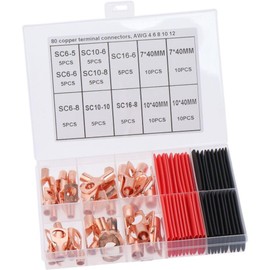 HOBBYIN 80Pcs Copper Wire Lugs Battery Terminal Connectors with Heat Shrink Set, AWG 12/10/8/6 Ring Terminals, 40Pcs Battery Lugs with 40Pcs Heat Shrink Tubing Kit