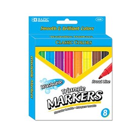 BAZIC Washable Markers Broad Line 8 Color Triangle Jumbo Coloring Marker, Non Toxic Marcadorc Art School Supplies, Gift for Kids (8/Pack), 1-Pack