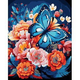 TOCARE Paint by Numbers Kit for Adults,Adult Paint by Numberfor Adults Butterfly, Adults'Paint-by-Number kits on Canvas 16x20inch Butterfly Flowers