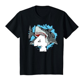 Shark 4th Birthday Boy 4 Four Shark Theme Party T-Shirt