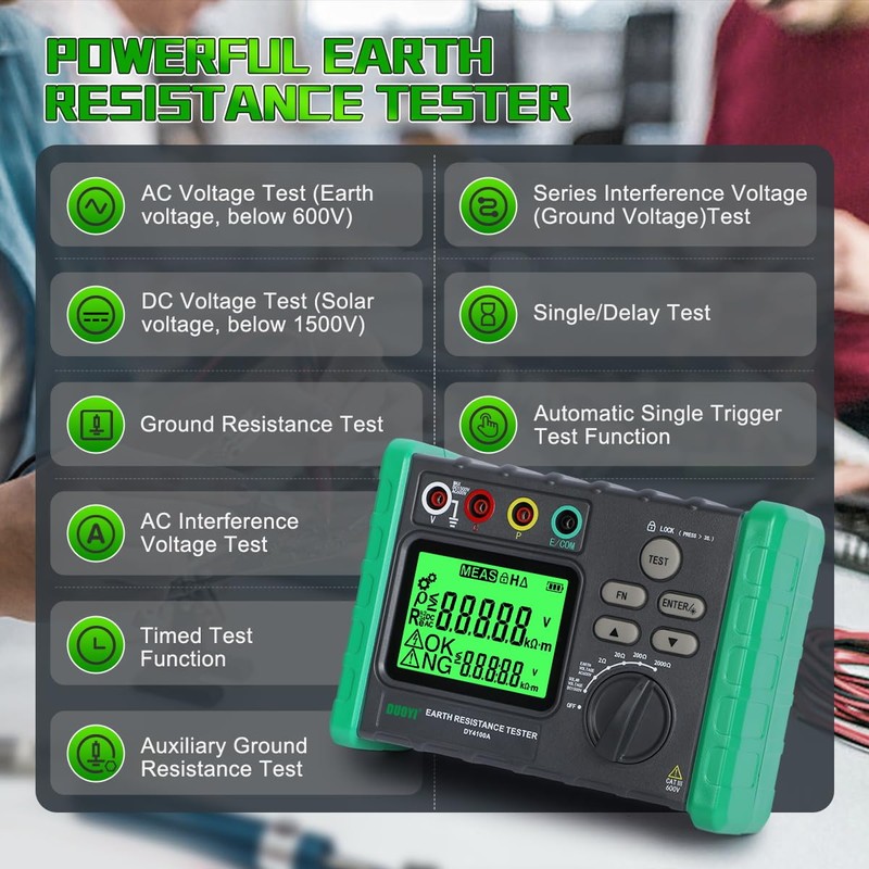 DUOYI Earth Ground Resistance Tester 0.03-2000Ω Soil Resistivity Meter,Upgraded Earth