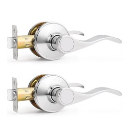 Probrico Interior Door Handle Lever Chrome Door Handles Passage Door Lever Handle, Closet Door Handle Polished Chrome Interior Keyless Door Handle for Hallway Closet Wave Style Reversible, 2 Pack