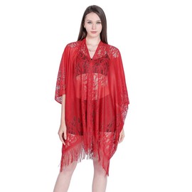 CCAIPU Lace Stole for Women, Lace Soft Shoulder Scarf Scarves Wedding Party Festive Stole for Evening Dress, Red-A