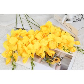 Riyuwal 12PCS Yellow Gladiolus Artificial Flowers 22.44in Silk Flowers Faux Gladiolus Flowers for DIY Bouquet Centerpieces Wedding Fillers Arrangements Shower Decorations(Yellow)