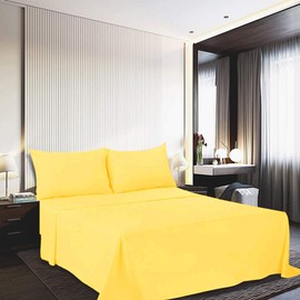 Cotton Twin Size Sheet Set (Yellow Color) 3 Piece - 100% Cotton Bed Sheets Sets with Envelope Pillow case Deep Pocket fit Up to 16”
