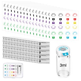 240Pcs 3ml Glass Vials Sealing Stickers with 120Pcs Bottle Label Stickers and Box, Colored Leak-Proof & Self Adhesive Sticker for Aluminum Plastic Caps (for 13mm Cap)