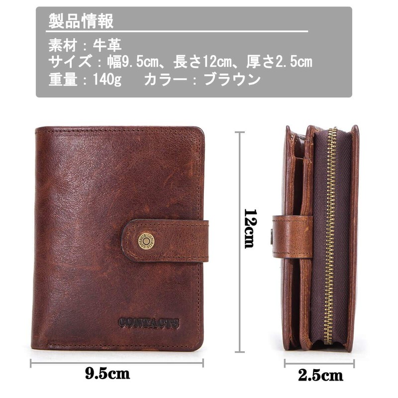 Contacts Men's Bi-fold Wallet, Leather, Wallet, Genuine Leather, Large Capacity,