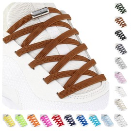 Stepace No Tie Shoelaces (1-2 Pairs) - Elastic Shoe Laces Flat with Metal Capsules for Children and Adults, brown