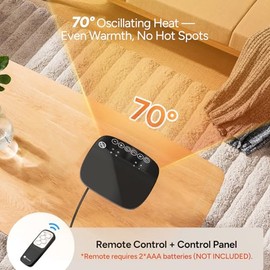 DR.PREPARE 1500W Small Space Heater for Indoor Use, Portable PTC Ceramic Electric Heater with Thermostat, Oscillation, Remote, 12H Timer, 3 Heat Modes + Fan + ECO Mode, Safe Heater for Office Bedroom