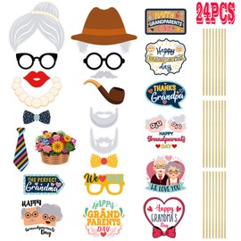 Happy Grandparents Day Photo Booth Props Party Supplies - Funny Grandparents Party Favors Decorations - Best Grandparents Ever Birthday Party Decorations - Set of 24 Counts