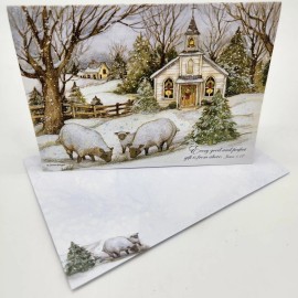 Lang One LANG Petite Linen Glitter Christmas Card & Stamp "Grazing Morning" S. Winget