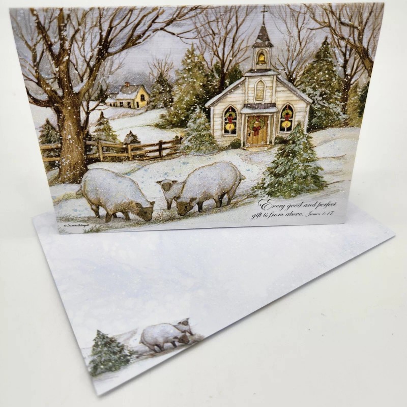Lang One LANG Petite Linen Glitter Christmas Card & Stamp